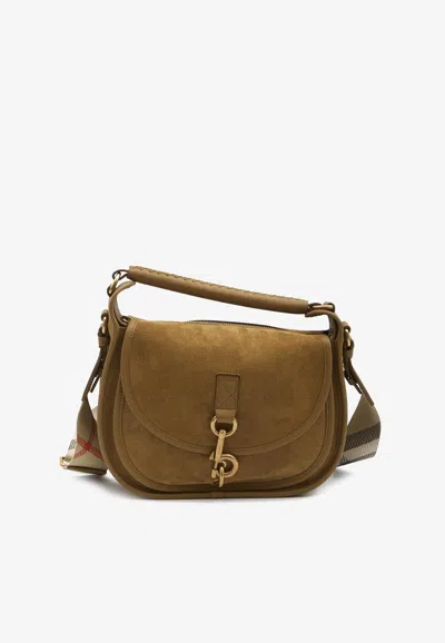 Burberry Small B Clip Suede Crossbody Bag In Brown