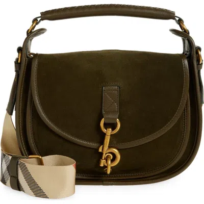 Burberry Small B Clip Suede Crossbody Bag In Green