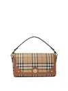 Burberry Canvas And Leather Note Handbag With Check Pattern In Brown
