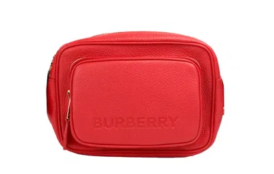 Burberry Small Branded Bright Red Grainy Leather Camera Crossbody Bag