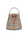 Burberry Check Pattern Canvas Bucket Bag With Top Handle And Leather Trim In Neutral