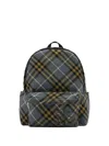 Burberry Check Blue Polyester Backpack In Gray