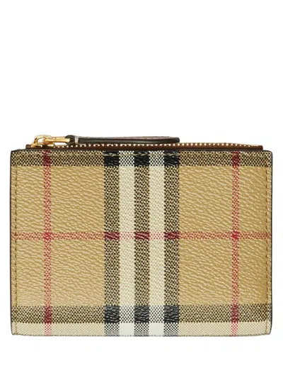 Burberry Small Check Leather Bifold Wallet In Archive Beige