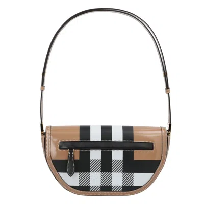 Burberry Small Check Brown Shoulder Bag In Black