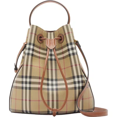 Burberry Small Check Bucket Bag In Archive Beige/briar Brown