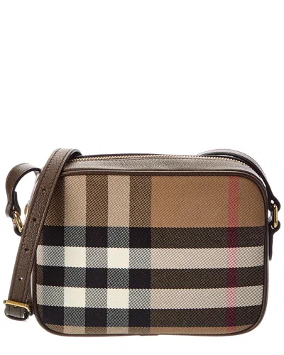 Burberry Small Check Canvas & Leather Camera Bag In Brown