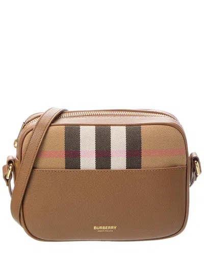 Burberry Small Check Canvas & Leather Camera Bag In Brown