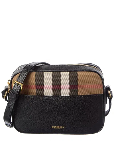 Burberry Small Check Canvas & Leather Camera Bag In Black