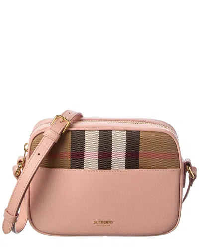 Burberry Small Check Canvas & Leather Camera Bag In Pink