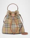 Burberry Small Check Drawstring Bucket Bag In Brown