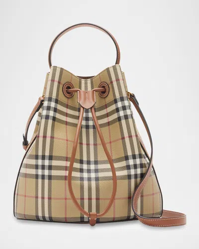 Burberry Small Check Drawstring Bucket Bag In Brown