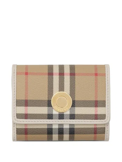 Burberry Small Check Folding Wallet In Brown