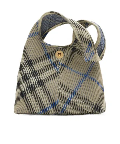 Burberry Large Check Knitted Shoulder Bag In Lichen