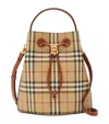 Burberry Small Check Drawstring Bucket Bag In Brown