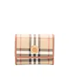 Burberry Check Tri-fold Wallet Vintage Pattern Stitching Trim In Nude