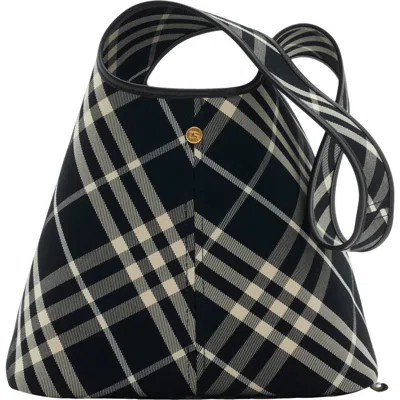 Burberry Black & Off-white Mini Check Bucket Bag In Black/calico