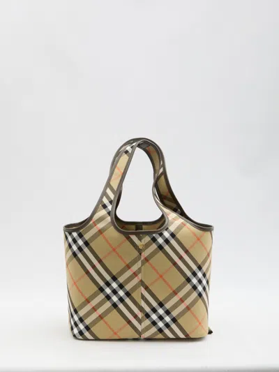 Burberry Small Check Tote Bag In Brown