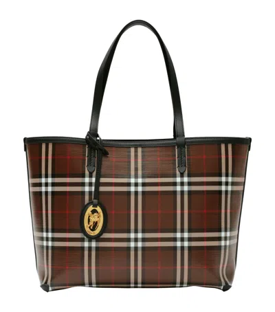 Burberry Small Check Tote Bag In Brown