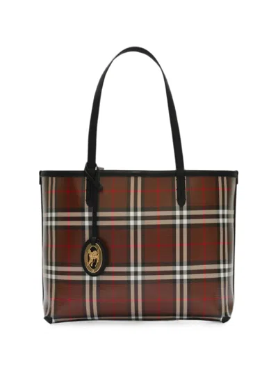 Burberry Small Check Tote In Brown