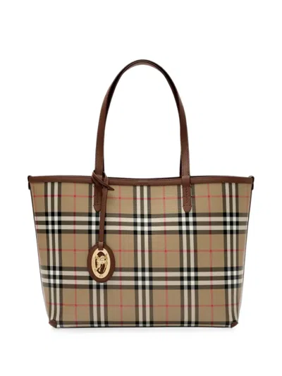 Burberry Small Check Tote In Brown