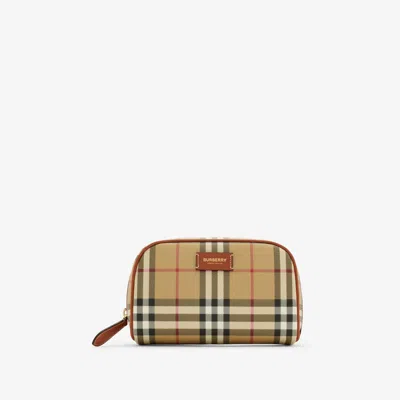 Burberry Small Check Travel Pouch In Archive Beige