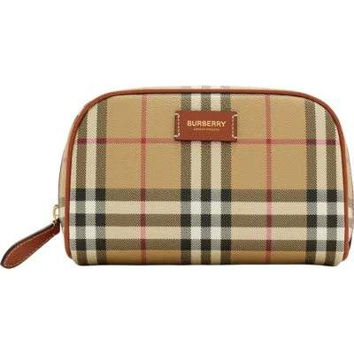Burberry Small Check Travel Pouch In Brown