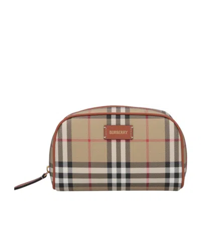 Burberry Small Check Travel Pouch In Brown