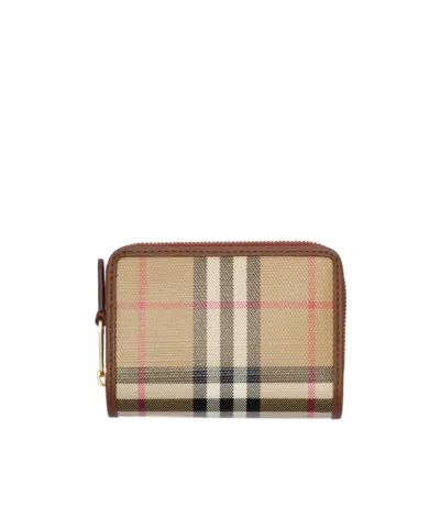 Burberry Small Check Zip Wallet In Yellow