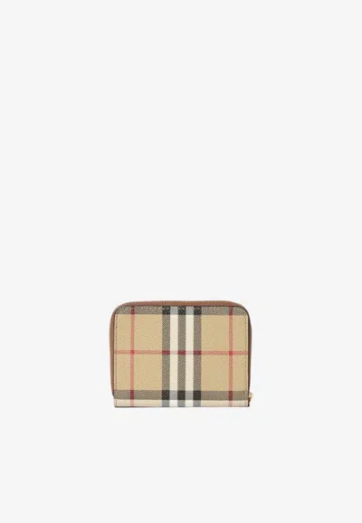 Burberry Small Check Zip-around Wallet In Beige