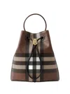 Burberry Logo Plaque Checked Drawstring Shoulder Bag