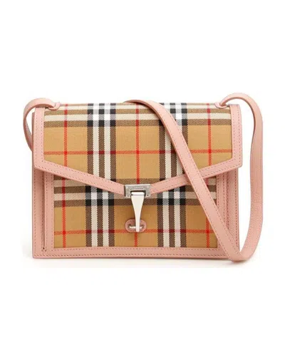Burberry Small Checked Diagonal Backpack In Brown
