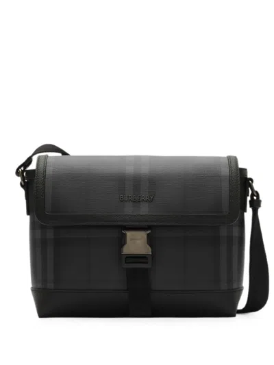 Burberry Small City Check Clip Messenger Bag In Gray