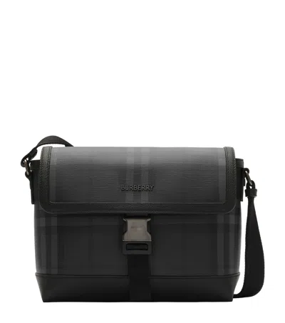 Burberry Small City Check Clip Messenger Bag In Black