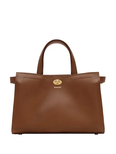 Burberry Small Leather Cotswolds Check Tote Bag In Brown