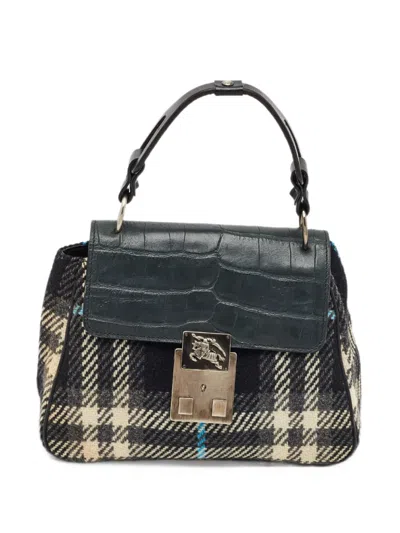 Pre-owned Burberry Small Croc-embossed Satchel Bag In Black