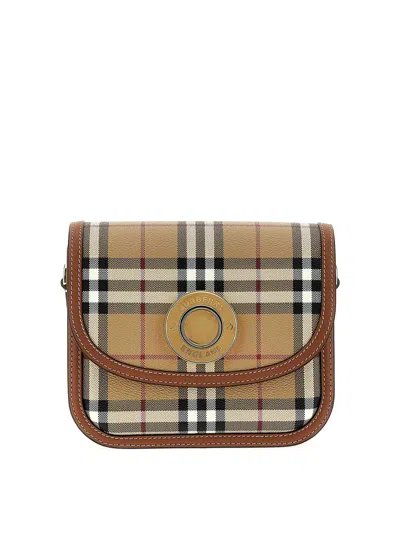 Burberry Elizabeth Small Check Saddle Crossbody Bag In Brown