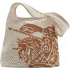 Burberry White & Tan Large Ekd Crochet Tote In White/sand