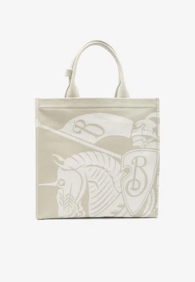 Burberry Small Equestrian Knight Design Tote Bag In Beige