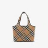 Burberry Embroidered Canvas Small Check Shopping Bag