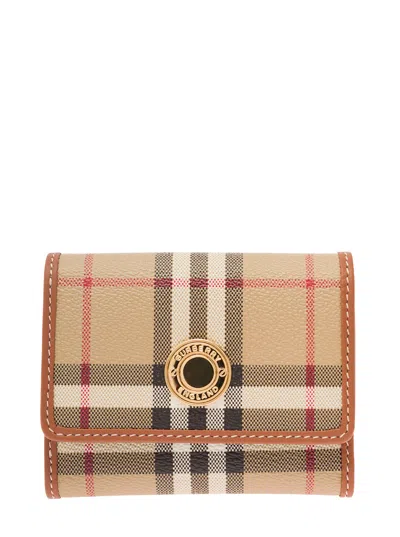 BURBERRY SMALL FOLDING WALLET WITH CHECKERED MOTIF IN LEATHER WOMAN