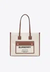 Burberry Women Two-tone Leather And Canvas Medium Freya Shopping In Beige