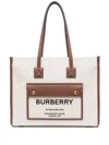 Burberry Frey Rectangular Cotton Shoulder Bag With Leather Trim In Nude