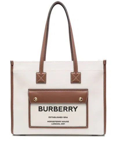 Burberry Ivory Canvas Freya Shopping Bag In Multi