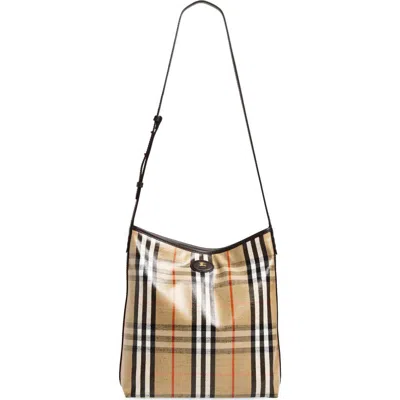 Burberry Small Highlands Coated Canvas Crossbody Bag In Sand