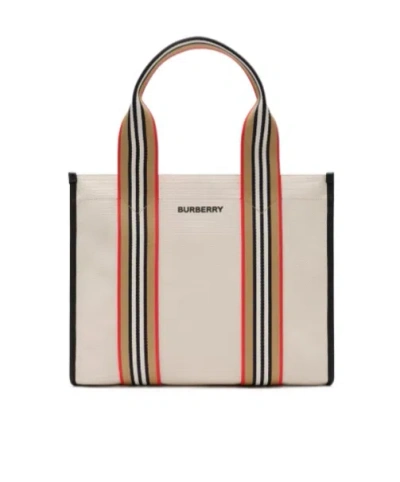 Burberry Small Icon Stripe Trim Canvas Tote In Multi
