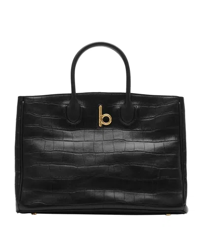 Burberry Small Lambskin Croc-embossed Rocking Horse Tote Bag In Black