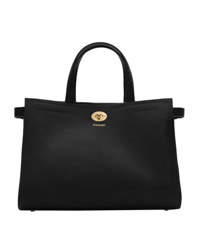 Burberry Small Leather Cotswolds Check Tote Bag In Black