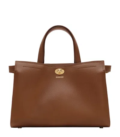 Burberry Small Leather Cotswolds Check Tote Bag In Brown