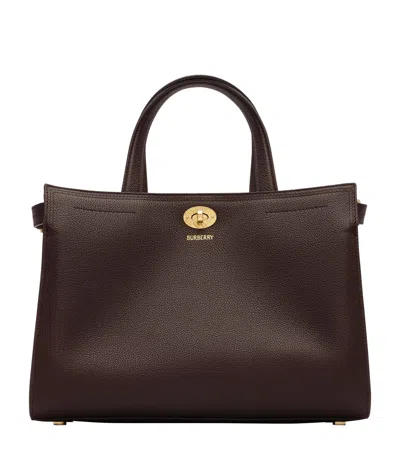 Burberry Small Leather Cotswolds Check Tote Bag In Brown