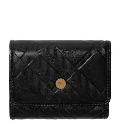 Burberry Small Leather Embossed Check Wallet In Black